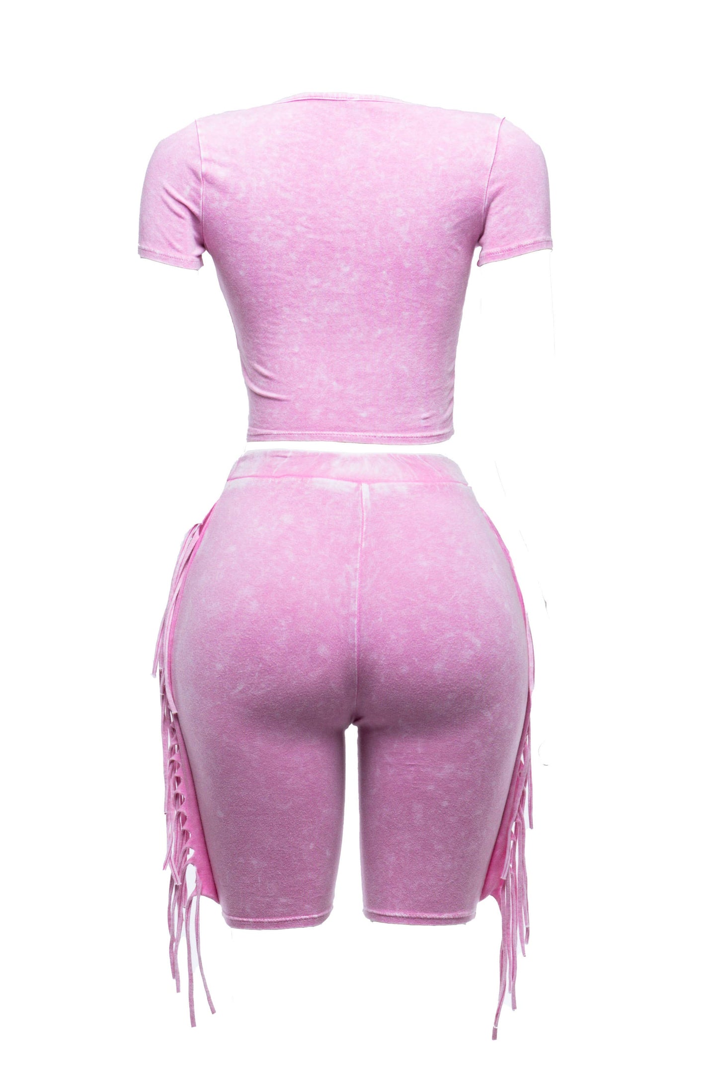 Mineral washed fringe biker set: GREEN / S