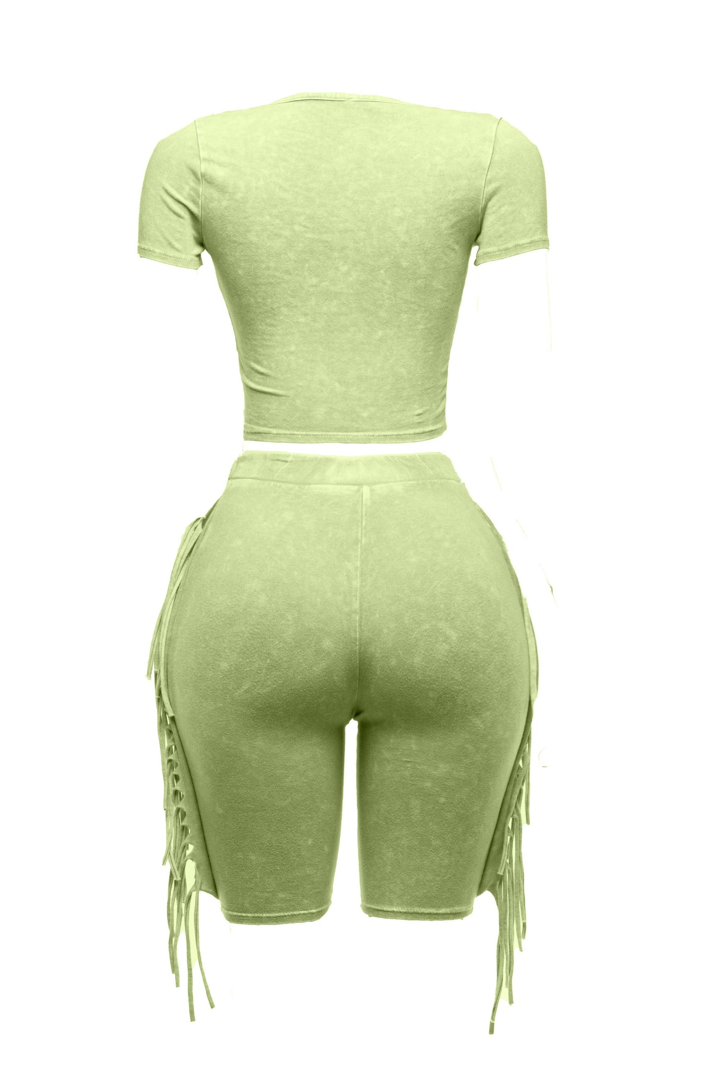 Mineral washed fringe biker set: GREEN / S
