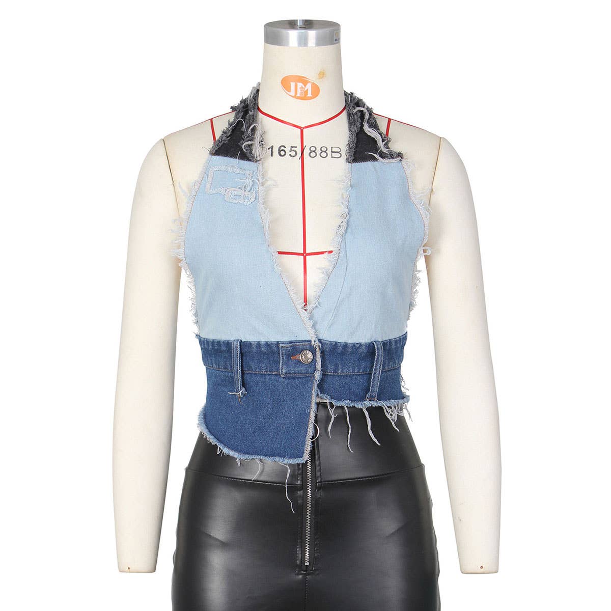 WOMEN SEXY CONTRASTING COLOR SUSPENDER DENIM VEST_CWJV0010