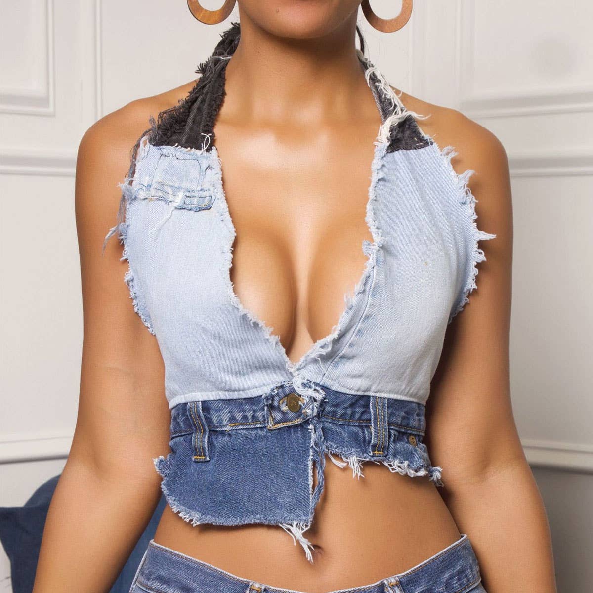 WOMEN SEXY CONTRASTING COLOR SUSPENDER DENIM VEST_CWJV0010