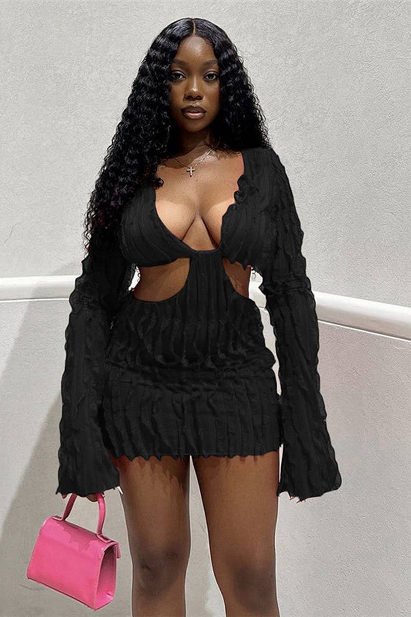 WOMEN SEXY HOLLOW LOW CUT HIGH WAIST DRESS_CWDSD1835