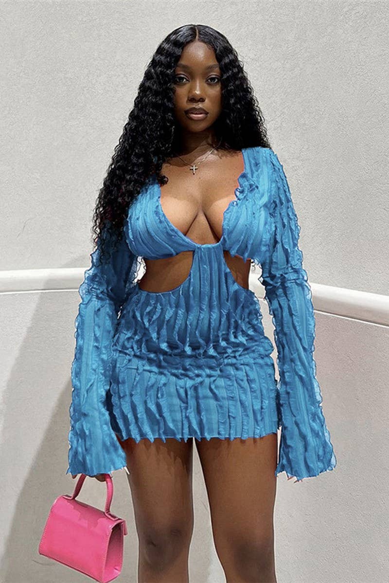 WOMEN SEXY HOLLOW LOW CUT HIGH WAIST DRESS_CWDSD1835