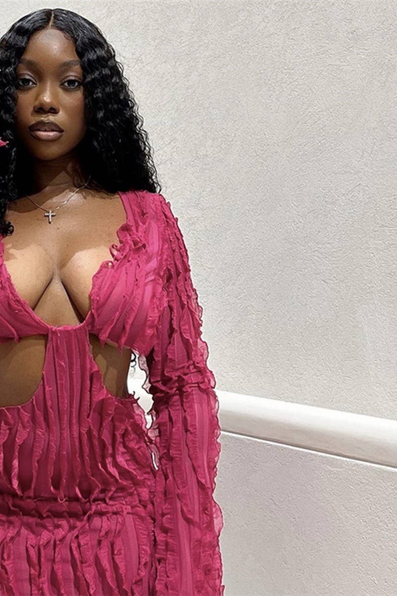 WOMEN SEXY HOLLOW LOW CUT HIGH WAIST DRESS_CWDSD1835