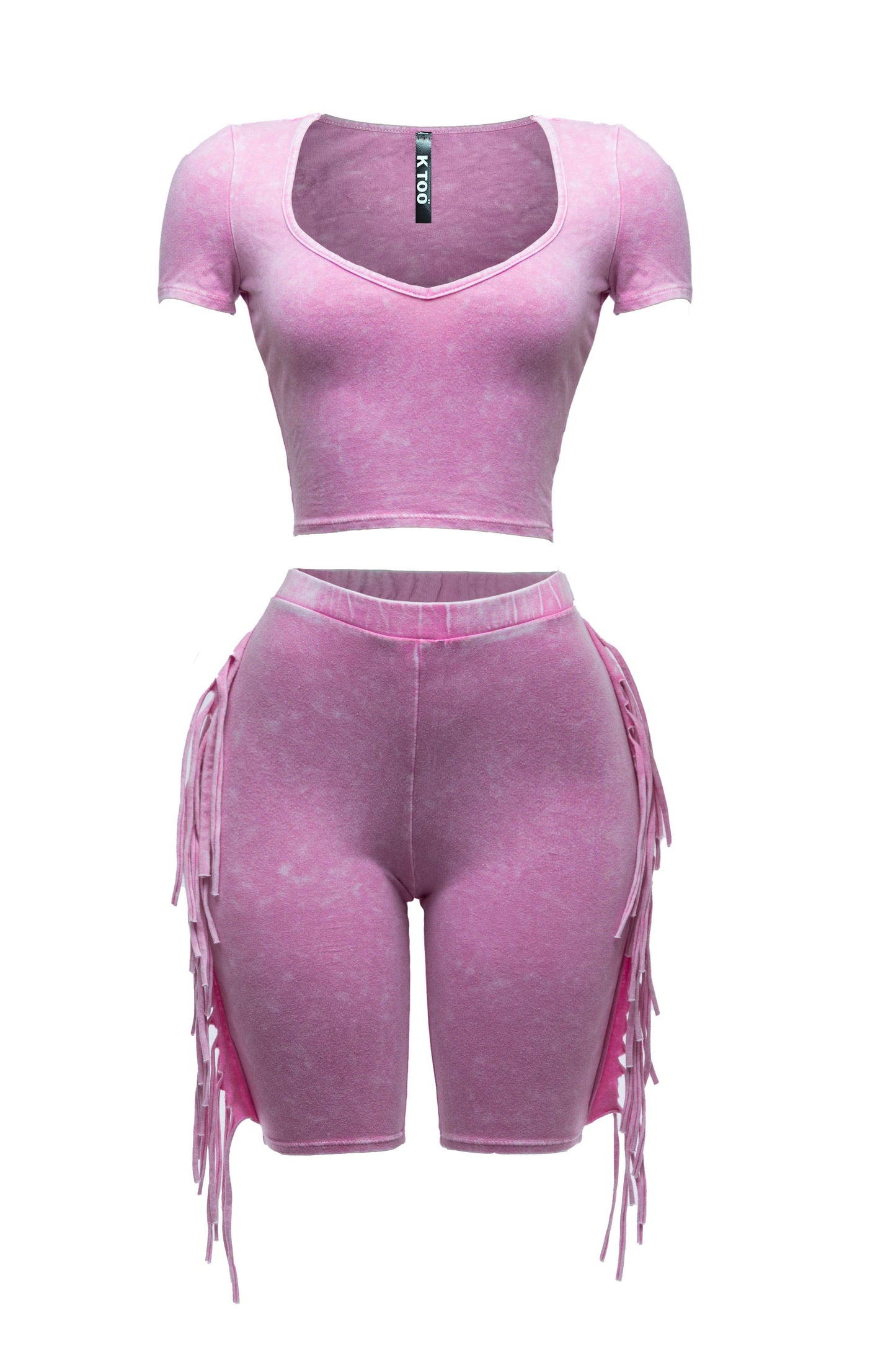 Mineral washed fringe biker set: GREEN / L