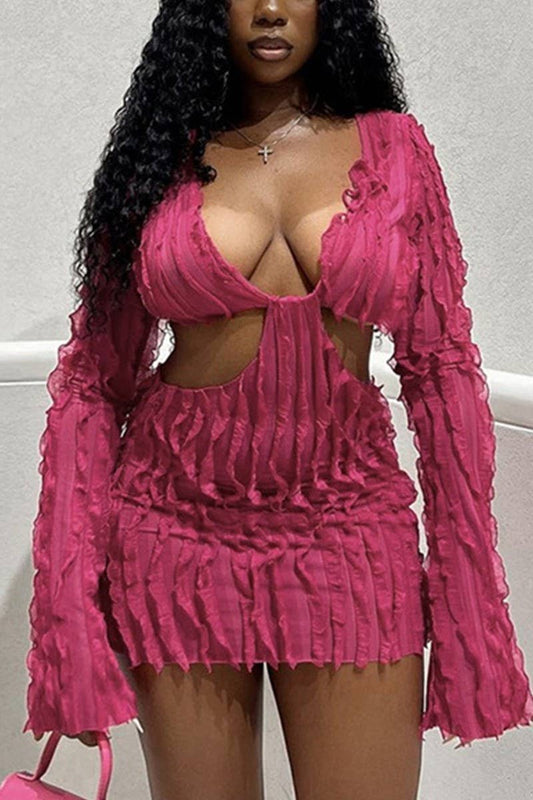 WOMEN SEXY HOLLOW LOW CUT HIGH WAIST DRESS_CWDSD1835